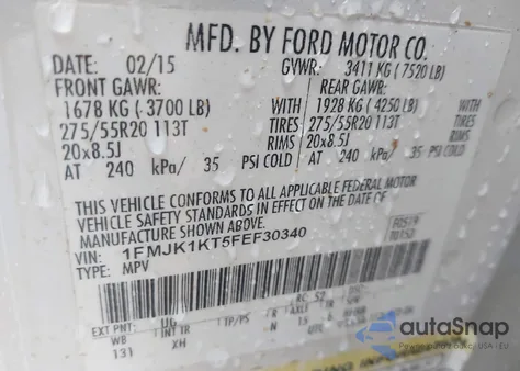 2015 Ford Expedition El Limited из США, поврежденный, VIN 1FMJK1KT5FEF30340